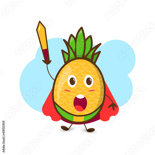 An illustration of cute pineapple fruit mascot king.