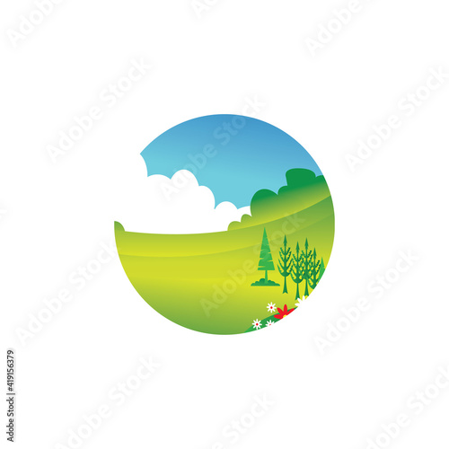 circle landscape mountain nature vector color illustration