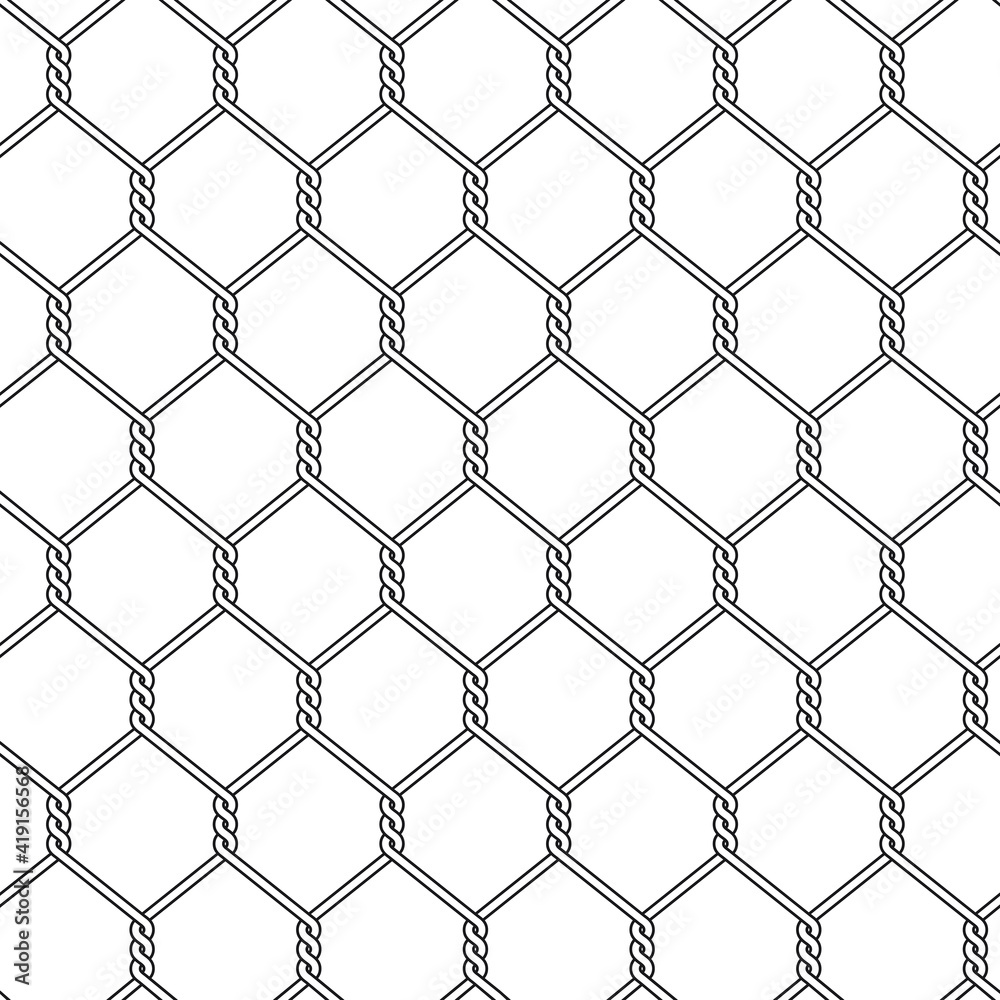 Chicken wire pattern. A vector seamless pattern with chicken wire in great  condition. Black and white illustration. Stock Vector