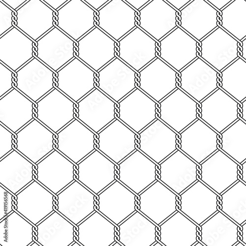 Chicken wire pattern. A vector seamless pattern with chicken wire in great condition. Black and white illustration.