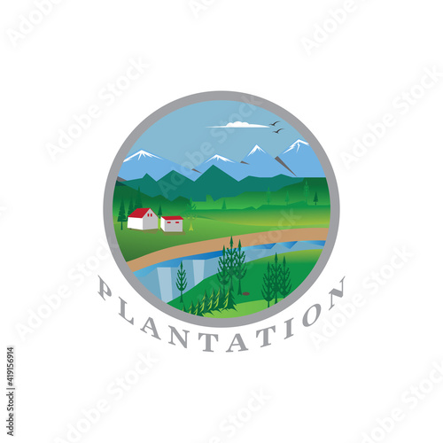 circle landscape plantation vector illustration