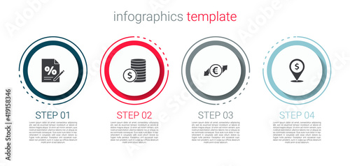Set Finance document, Coin money with dollar, Financial growth and euro coin and Cash location. Business infographic template. Vector.