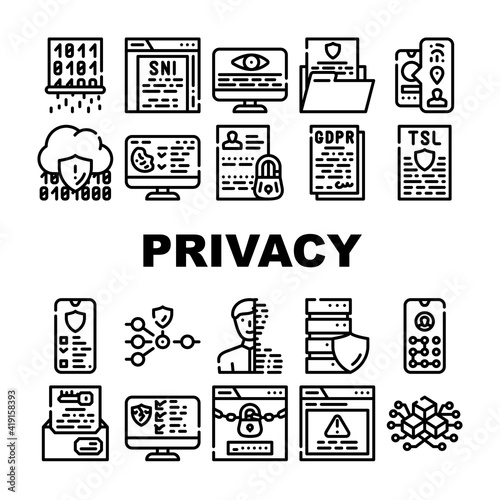 Privacy Policy Protect Collection Icons Set Vector
