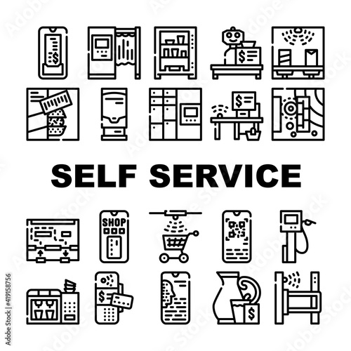 Self Service Buying Collection Icons Set Vector