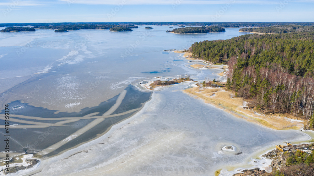 View to the frozen sea, coast and islands, Sarkisalo, Salo, Finland