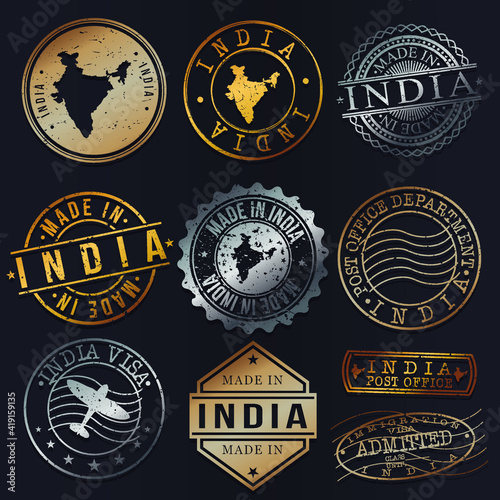 India Business Metal Stamps. Gold Made In Product Seal. National Logo Icon. Symbol Design Insignia Country.