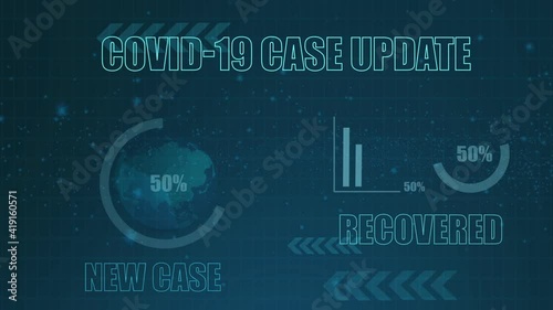 Covid 19 case update data in  design for report new case and recover Corona Virus on futuristic background ,Viral disease outbreak
