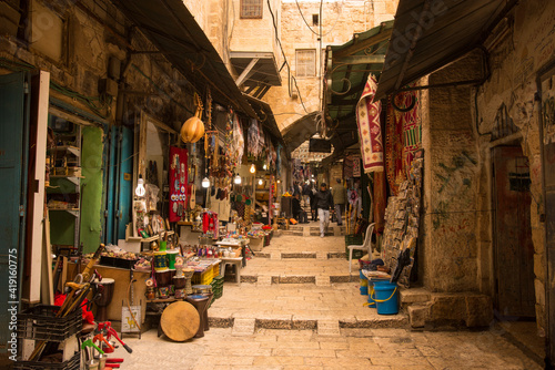 Suq Arabic market in muslim Quarter, Old City, Jerusalem, Israel., Middle East photo