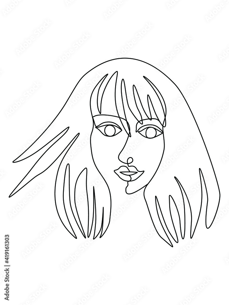 Abstract Minimal Face. One Line Art Portrait. Tattoo Vector Illustration.  Outline Face Silhouette. Isolated Minimalist Avatar. Woman in Mask. Medical  Person wearing Respirator. Coronavirus Protectio Stock Vector | Adobe Stock