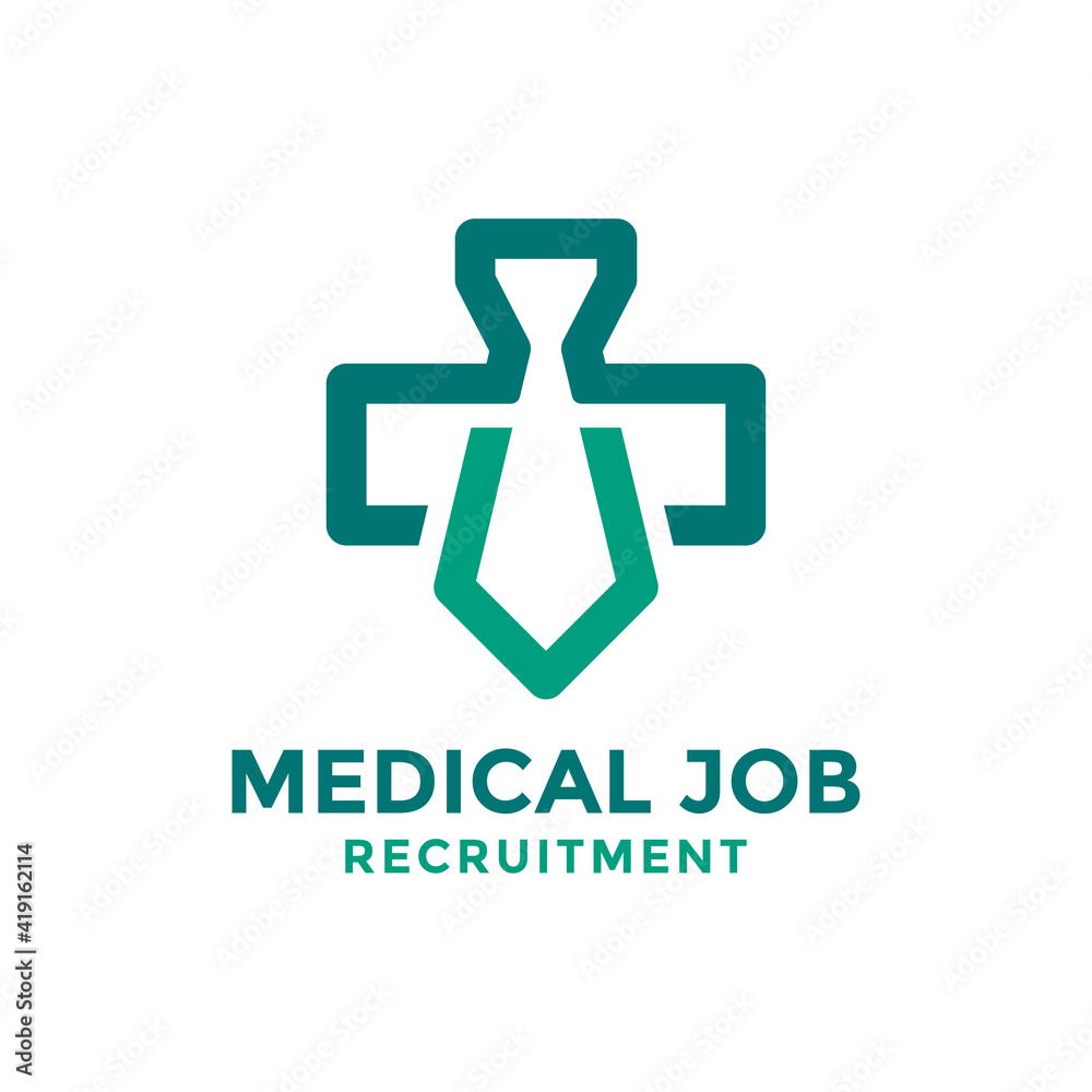 Obraz premium Abstract medical job recruitment logo design template. Monogram style of tie shape combined with medical cross.