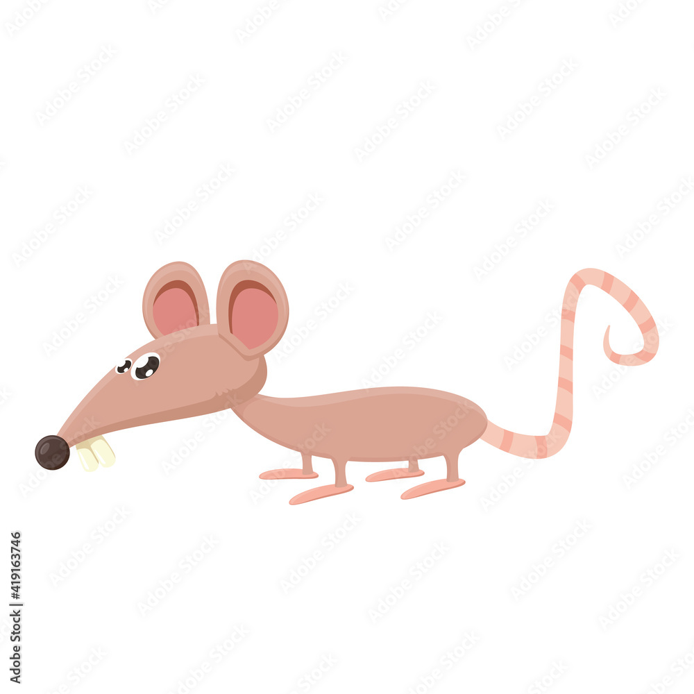 Vector cartoon funny mouse animal isolated on white background. Little cute smiling mice character