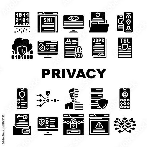 Privacy Policy Protect Collection Icons Set Vector