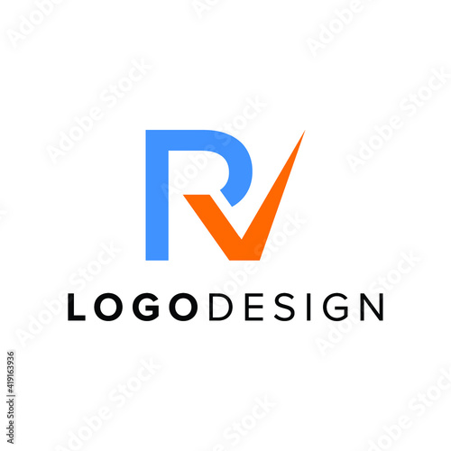 Modern letter RV with checklist logo design