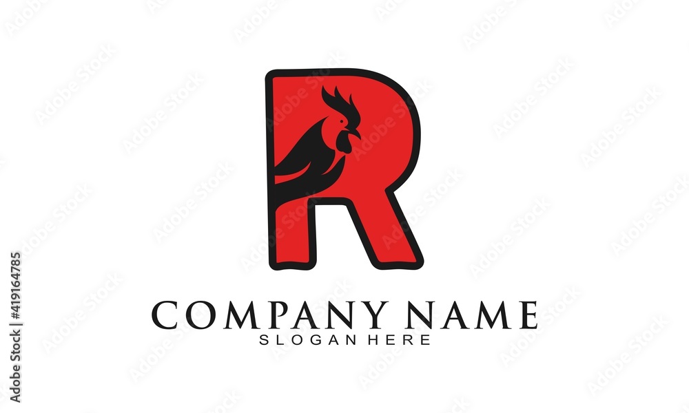 Letter R for rooster symbol icon