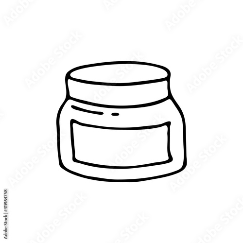 Doodle image of cosmetic cream jar. Hand-drawn illustration. Vector image for various designs.