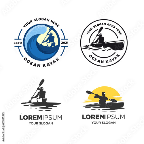 set kayak silhouette logo vector