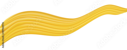 Abstract bright yellow orange curve wave isolated on white background. Hangings, silk drape