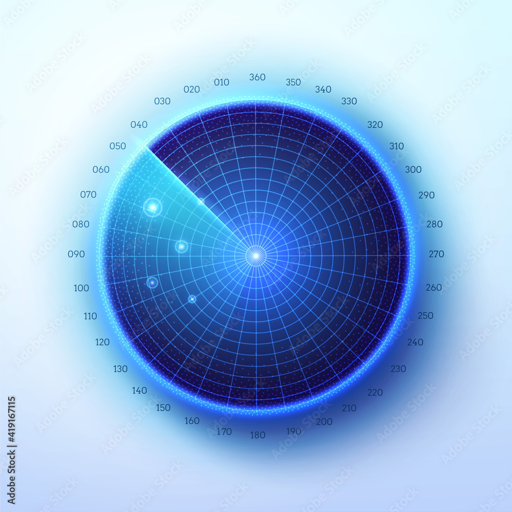 Radar round screen on white background background.