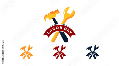 Flat happy labor day badge collection vector. 1st of may labour day background vector.