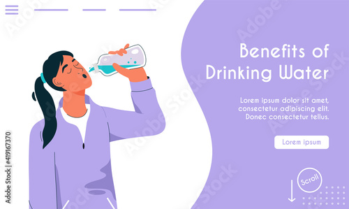 Vector landing page of Benefits of Drinking Water concept