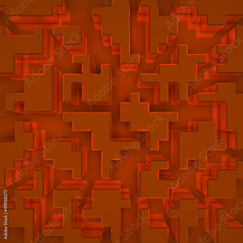 3d illustration of a pattern of metal with a bronze tint in the style of 3d panels