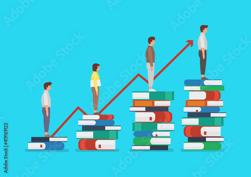 Education development of people standing on a lot of books