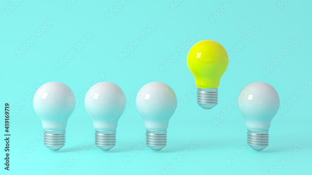 3D Scene. Yellow light bulb Floating over a white light bulb 3D Scene. Yellow light bulb Floating over a white light bulb