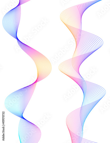 Design elements. Wave of many lines. Abstract vertical wavy stripes on white background isolated. Creative line art. Vector illustration EPS 10. Colourful waves with lines created using Blend Tool