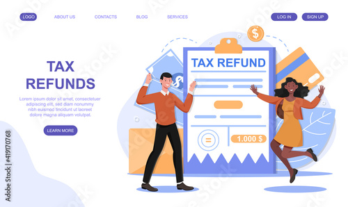 Tax refund and return concept. Tax declaration approved. Idea of accounting and payment. Financial bill. Flat abstract vector illustration isolated on white background. Website, web page, ui template.