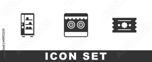 Set Vending machine, Shooting gallery and Ticket icon. Vector.