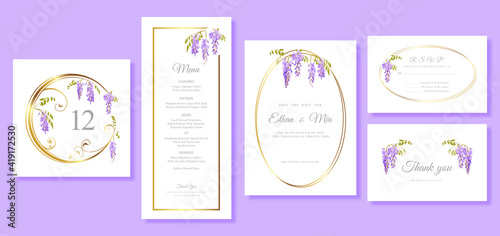 vector set wedding invitation cards template with wisteria flowers photo