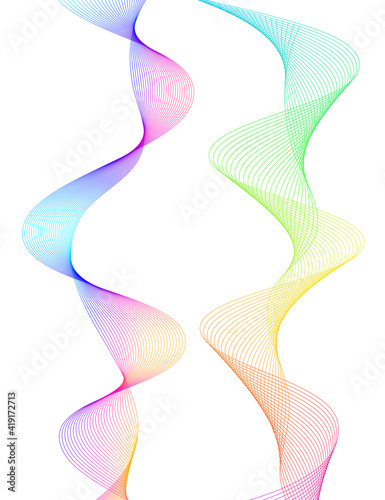 Design elements. Wave of many lines. Abstract vertical wavy stripes on white background isolated. Creative line art. Vector illustration EPS 10. Colourful waves with lines created using Blend Tool