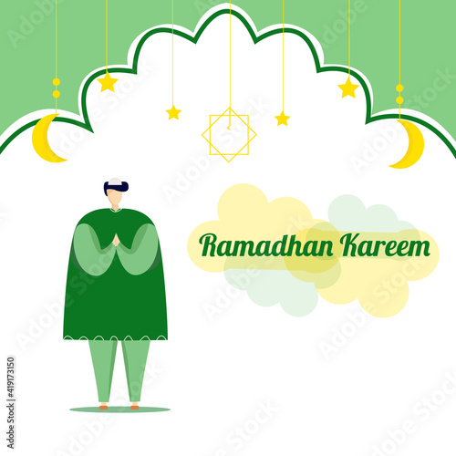 Ramadan kareem flat design with muslim man
