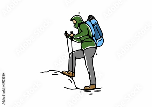 Hand drawing style of green mountain climber