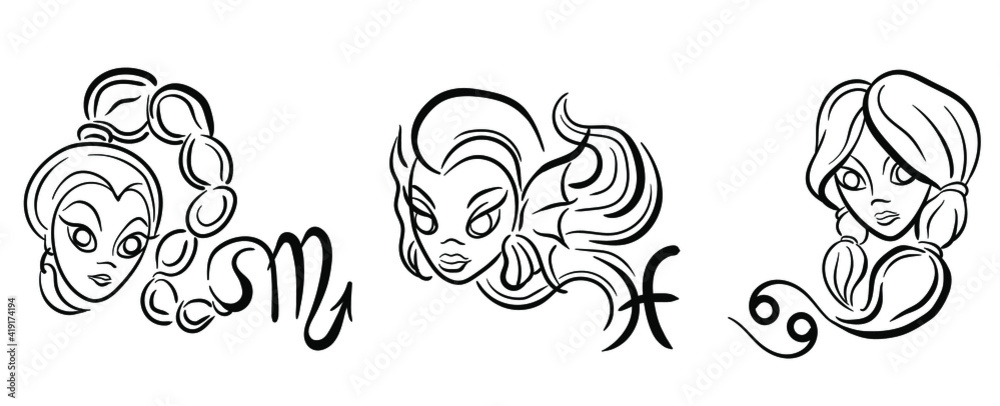 collection of linear drawings of zodiac signs abstract representation