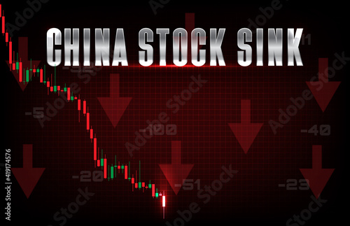 China Stock market crash and sink down trend, big short,abstract graph background