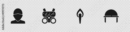 Set Vandal, Gas mask, Torch flame and Military helmet icon. Vector.