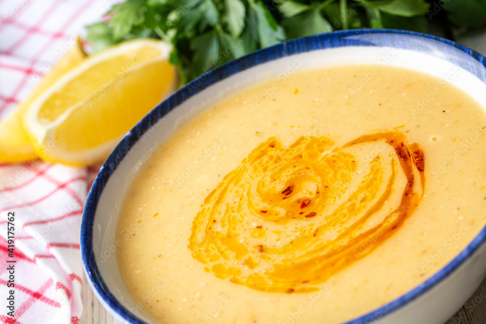 Traditional delicious Turkish foods; Red lentil soup (Turkish name; Mercimek corbasi) Traditional delicious Turkish foods; Red lentil soup (Turkish name; Mercimek corbasi)