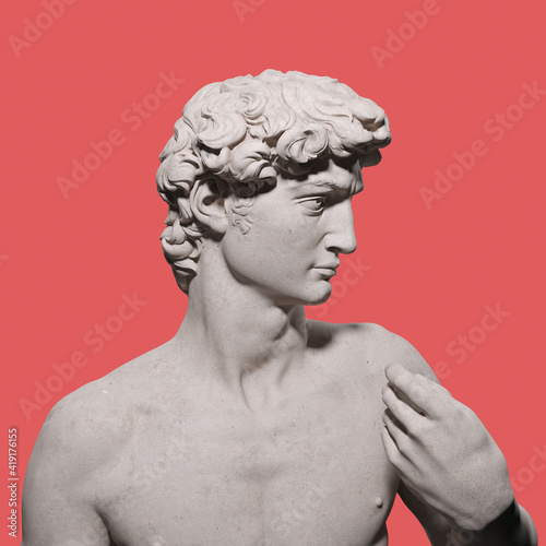 Statue of David in profile. Antique sculpture isolated. 3d rendering photo