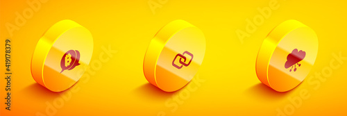 Set Isometric Bitcoin, Chain link and Cryptocurrency cloud mining icon. Vector.