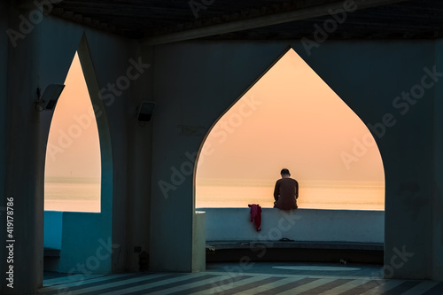 Frame within frame sea side view in Khobar Saudi Arabia. Selective focused on the subject background blurred image.