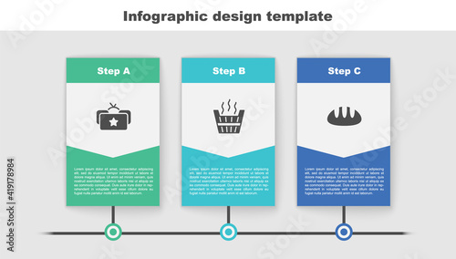 Set Ushanka, Sauna bucket and Bread loaf. Business infographic template. Vector.