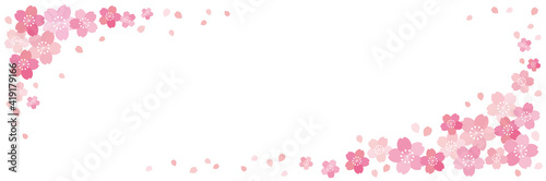和風 桜 横長 バナー フレーム 背景 ベクター 02