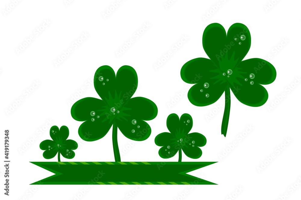 Shamrock, ribbon in different shades of green on a white background. St. Patrick's day, illustration for creativity Shamrock, ribbon in different shades of green on a white background. St. Patrick's day, illustration for creativity