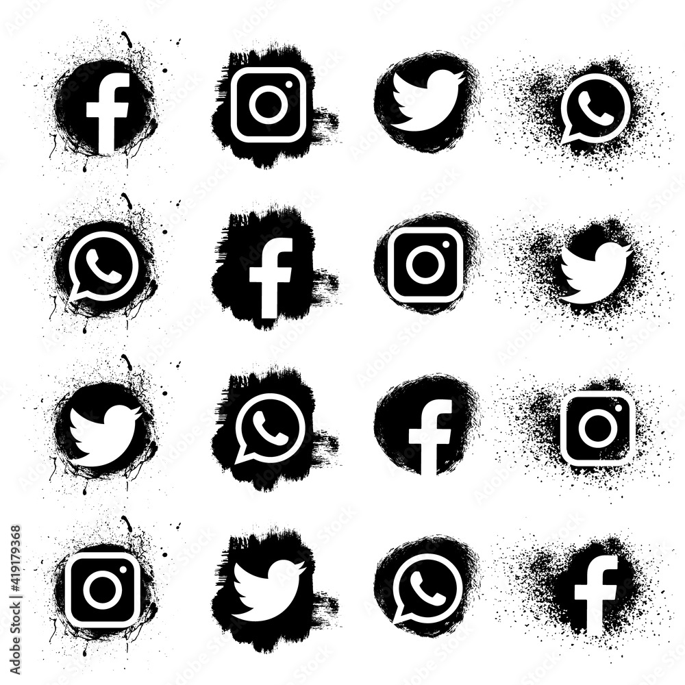 Set of social media icons. Instagram, Facebook, Twitter, WhatsApp in grunge  style. vector Stock Vector | Adobe Stock
