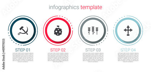 Set Hammer and sickle USSR, Moon with flag, Wheat and Christian cross. Business infographic template. Vector.