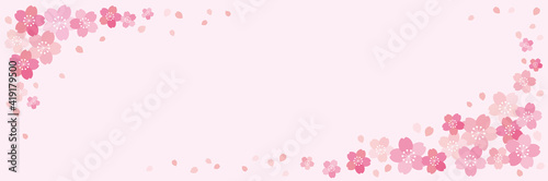 和風 桜 横長 バナー フレーム 背景 ベクター 06