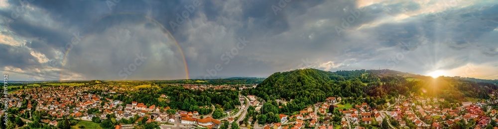 Regenbogen, Panorama, Alpenblick, Pfaffenwinkel, Hohenpeißenberg, Bayern, Oberbayern, Deutschland