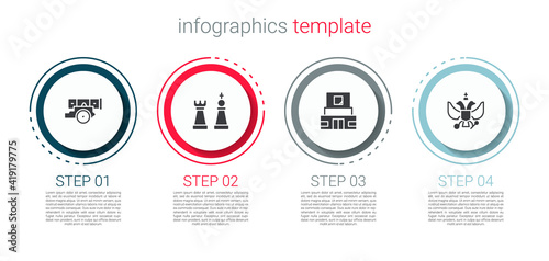 Set Cannon, Chess, Mausoleum of Lenin and National emblem Russia. Business infographic template. Vector.