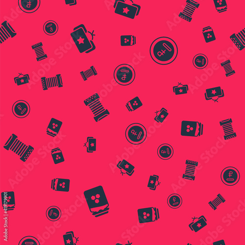 Set Jar of honey, Ushanka, Accordion and Rouble, ruble currency on seamless pattern. Vector.